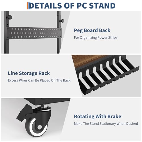 GarveeHome 28" Computer Tower Stand, 2-Tier 11 Level Height Ajustable PC Stand with Line Storage Rack,Mobile Rolling CPU Holder,Perfect for Office,Laptop Desk.(22.83"-34.1") Rustic Brown.