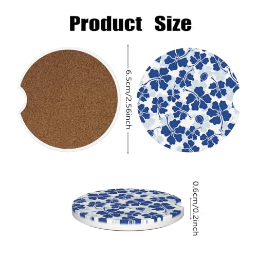 Car Cup Holder Coasters, 2 Pcs Ceramic Coasters with Cork Back and Finger Slot, Anti-Slip Shock Absorbing Women and Men Universal Car Accessories - Flower Hibiscus - color: Flower Hibiscus