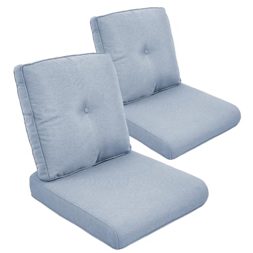 Outdoor Chair Cushion Set of 2, Waterproof Outdoor Seat Cushions 25x22 , Patio Chair Cushions for Outdoor Furniture, Couch Cushion Replacement, Include 2 Back & 2 Seat Cushions, Button/BabyBlue - color: Light Blue, size: 22"x25" Deep Seat