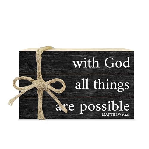 Decorative Books For Home Decor, Christian Table Faux Wood Book Stack Decor, With God All Things Are Possible Bible Stacked Book Decor, Stack Display Books For Nightstand Display, Three Pieces -C(14) - style: with god -01