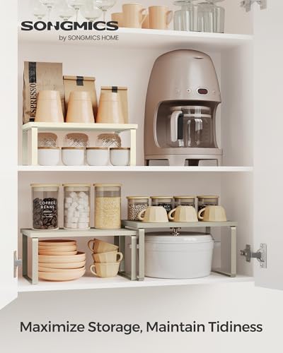SONGMICS Cabinet Organizer Shelf, Set of 3 Kitchen Counter Shelves, Kitchen Storage, Spice Rack, Stackable, Expandable, Sand Beige UKCS220K01 - color: Sand Beige