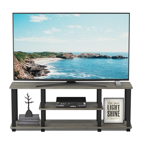 Furinno Turn-N-Tube No Tools 3D 3-Tier Entertainment TV Stand up to 50 inch TV, Square Tubes, French Oak Grey/Black - color: French Oak/Black, size: 50 inch