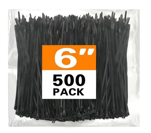 Cable Zip Ties,500 Pack 6 Inch Black Zip Ties Heavy Duty Self Locking Zipties Nylon Cord Management Plastic Wire Ties for Indoor,Outdoor,Office,Home,Garden,Workshop (6"Black-18LB) - size: 6"Black-500PK-18LB