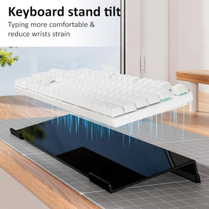 Acrylic Computer Keyboard Stand for Desk, Keyboard Riser Tilt Lift, Keyboard Holder for Desktop, Desk Keyboard Lifter（White） - color: Black 17in L* 5.7in W* 1.2in H