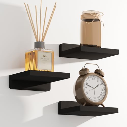 QsQueen Small Floating Shelves Mini Shelves Hanging Display 5 Inch Wall Shelf for Bathroom Livingroom Bedroom,3 Pack, with 2 Types of Installation, Great for Room Decor - color: Black