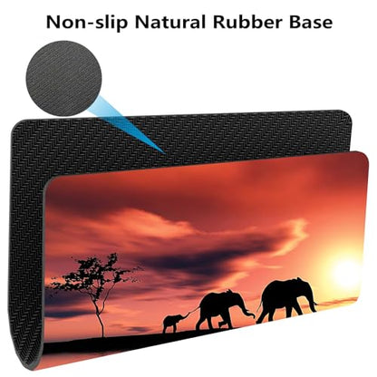 Elephant Family Silhouettes Mouse Pad, Animals By River at Sunset Desk Mat | Wild Landscape, Anti-Slip Rubber Base, Silky Smooth Surface, Cute Office/Gaming Mousepad - color: Color_CNn