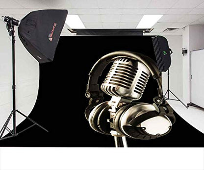 10x10ft Microphone Backdrop Headset Photography Background for Birthday Party Decor Banner Photo Booth Studio Props BJAY15 - size: 10x10FT