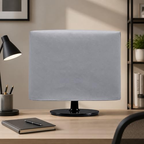 Computer Monitor Dust Cover - 22 to 24 Inch LCD Flat Screen HD Protector [Antistatic, Water Resistant, Heavy Duty Fabric, Silver] by DigitalDeckCovers - size: Fits 22 to 24" LCD