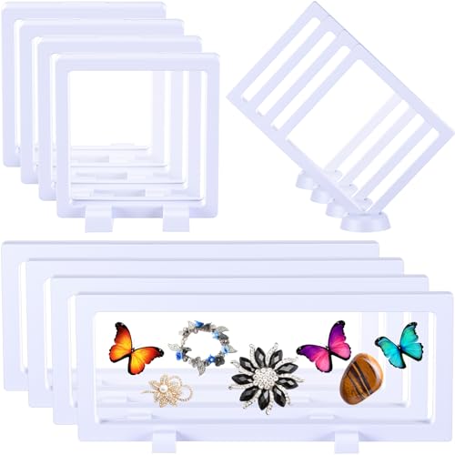 Harloon 12 Pcs 3D Floating Display Case Floating Frame Display Holder Stand Challenge Coin Jewelry Frame Box for AA Medallions Fossil Rock Gemstones Specimen(White,Multiple Sizes,Multiple Base) - color: White, size: Multiple Sizes, style: Square Base/Rect