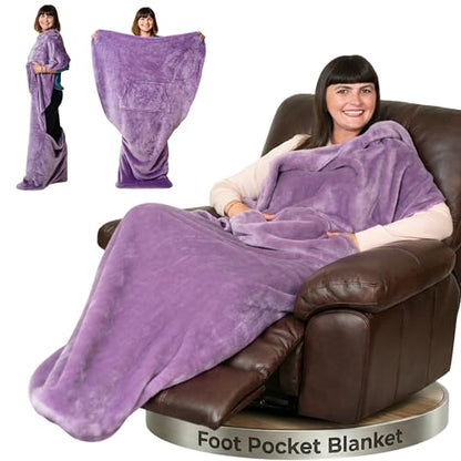 EzrAllora Fleece Lightweight Foot Pocket Blanket - Plush Throw Mom and Grandma - Girl Gamer Gifts - Patent Pending (Fleece, Velvet Lavender) - color: Velvet Lavender