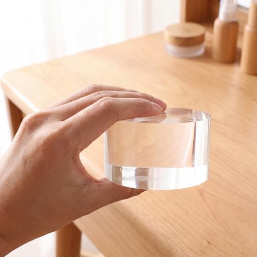 Geelin 9 Pcs Acrylic Risers Stand Display Block Decor Riser 3 Size Decor Clear Polished Cube Solid Pedestal Stand for Jewelry Perfume Photography Collection Food Doll Wedding High Density (Round) - style: Round