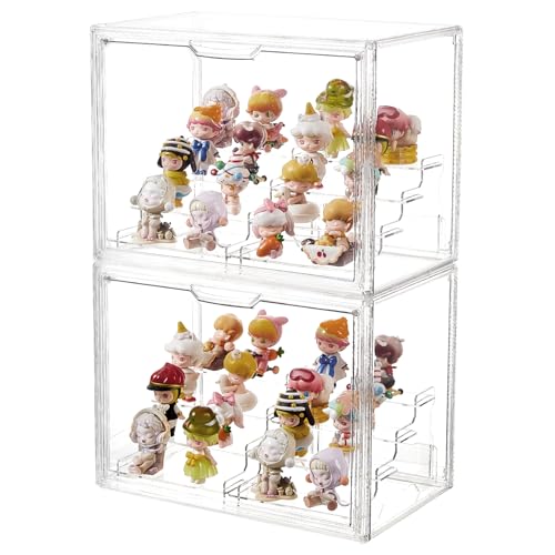 4 Tiers Clear Acrylic Display Case, Plastic Storage Bins with 2 Display Risers and Magnetic Door,Stackable Display Box for Figures Showcase (XLarge -4 Tier-2 Pack) - size: XLarge -4 Tier-2 Pack