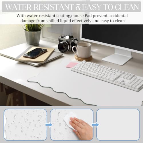 Hahafelt Scalloped Desk Mat Large Desk Pad Cute Coquette Table Mat Back to School Preppy Table Make up Pad Nonslip Graduation Gift with Stitching Waterproof Gaming(White,23.6 x 13.8 Inches) - color: White, size: 23.6 x 13.8 Inches