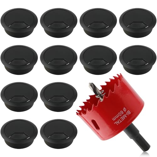 2-3/8 Inch(60mm) Desk Grommet,13 Pieces Wire Grommet, Desk Hole Cover for Cables with Hole Saw,Plastic Cable Cord Wire Hole Cover for Desk, Table,Cabinet,Countertop and Other Furniture(Black) - size: 2-3/8IN/60mm Black-Fan
