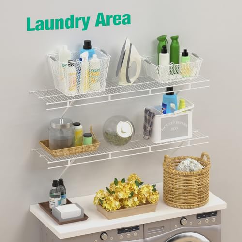 HAUSHOF Closet Shelves Wall Mounted 2-Pack, 4 ft x 12in White Wire Shelving for Laundry Room, Closet, Basement Organization and Storage - size: 4ft x 12in