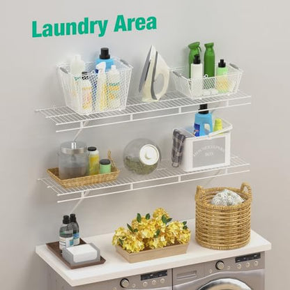 HAUSHOF Closet Shelves Wall Mounted 2-Pack, 4 ft x 12in White Wire Shelving for Laundry Room, Closet, Basement Organization and Storage - size: 4ft x 12in