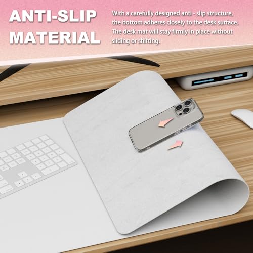 K KNODEL Leather Desk Pad Protector, Office Desk Mat, Large PVC Leather Desk Blotter, Non-Slip Mouse Pad (White, 15.7" x 31.5") - color: White, size: 15.7" x 31.5"
