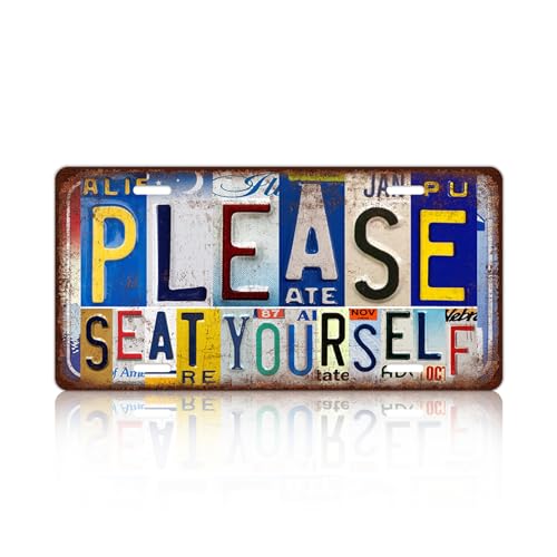 Vintage License Plate Wall Decor Metal Tin Sign for Bar Home Bedroom | Please Seat Yourself - color: A-14