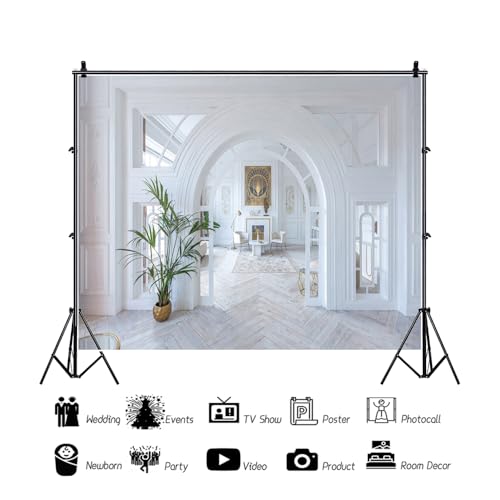Living Room Backdrop Modern Business Office Window White Indoor Photography Background Meeting Home Arch Door Home House Video Conferencing Decor Photo Shoot Booth Props 10x8ft
