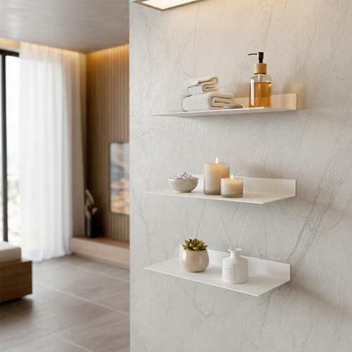 SIMOND STORE White Metal Floating Shelves 12" X 8" Small Heavy Duty Shelves | for Wall Mounted Gaming, Console, PlayStation, TV Shelf, small metal wall shelf for home office, router and media accessories - size: 12-inch X 8-inch Powder Coated White