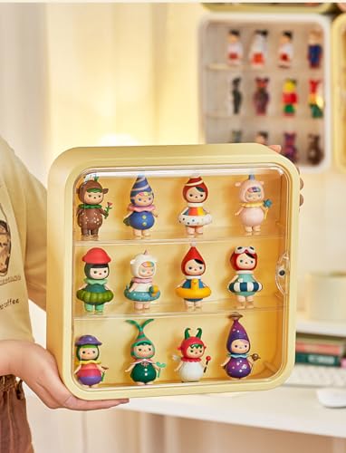 Display Case for Figures, Wall-Mounted Dustproof Display Box with Magnetic Door and Shelf, Adjustable Doll Display Case for Collectibles Figurines Sonny Angels Pop Mart Mini Figures (Yellow) - color: Yellow