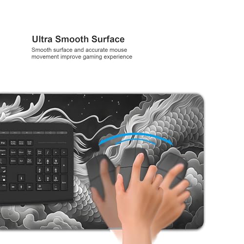 Extended Gaming Mouse Pad with Dragon Design, 35.4 x 15.7 Inches, Non-Slip Rubber Base, Stitched Edges, Rectangular Desk Mat - color: Dragon