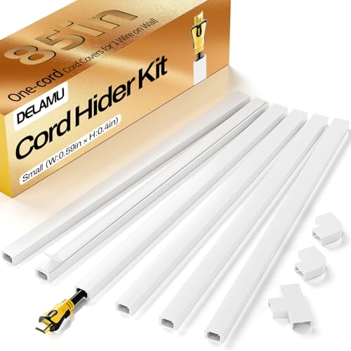 Delamu Cord Hider, Cord Covers for Wires on Wall, One-Cord Cable Hider, Self-Adhesive Wire Hiders Wire Covers for TV Cords on Wall, Easy Mount Cable Cover Management Kit, 6X W0.59 H0.4in, White - color: White, size: 85in L x 0.59in W x 0.4in H