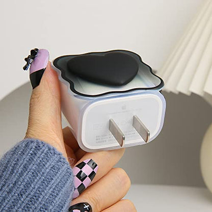 Compatible with iPhone 18W/20W USB-C Charger Cover Lovely 3D Love Heart Waves Clear Soft Charger Protector Cute Cable Saver for iPhone 11 12 13 14 Pro Max Fast Power Adapter, Black 1 (5in1) - color: Black 1 (5 in 1)