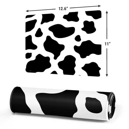 Skinit Small Gaming Mouse Pad - Cow Pattern Animal Print Design with Stitched Edges, Waterproof, Non-Slip Rubber Base, Desk Mat for Keyboard & Mouse, 12.6" x 11" inches - color: Black - PTTRNS05, size: 12.6" x 11"