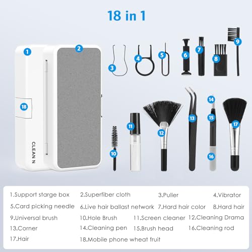 18 in 1 Multifunctional Keyboard Cleaner Kit for Electronic Devices, Keyboard Cleaning Brush, Headphones Cleaner Kit for AirPods, Cellphones,Laptop Cleaner, Camera,Earbuds