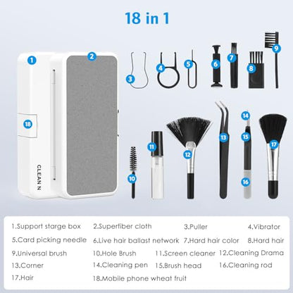18 in 1 Multifunctional Keyboard Cleaner Kit for Electronic Devices, Keyboard Cleaning Brush, Headphones Cleaner Kit for AirPods, Cellphones,Laptop Cleaner, Camera,Earbuds