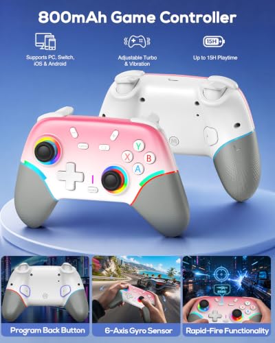 Switch 2 Case Pink and Pro Style Controllers Accessories Girly, Bundle for Nintendo Switch 2 Console,FYOUNG 23 IN 1 Kit:Carrying Case,Protective Shell,Grip for Joycon,Steering Wheel - color: Pink (2*controller)