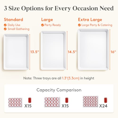 Lifewit 4 Pcs Extra Large Serving Tray for Party, 16" x 12" Reusable Plastic Food Serving Platter for Dessert, Fruit, Cookie, Appetizers & Charcuterie, BPA-Free White Catering Trays for Buffet Display - size: Extra Large (16" x 12")