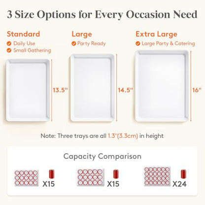 Lifewit 4 Pcs Extra Large Serving Tray for Party, 16" x 12" Reusable Plastic Food Serving Platter for Dessert, Fruit, Cookie, Appetizers & Charcuterie, BPA-Free White Catering Trays for Buffet Display - size: Extra Large (16" x 12")
