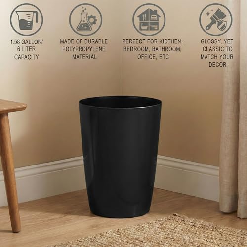 Mini Waste Basket - Durable Small Plastic Garbage Trash Can Bin - Lidless Open-Top, Slim Profile for Compact Spaces - Suitable for Home, Bathroom, Office, Bedroom, Kitchen and More, Black - color: Black