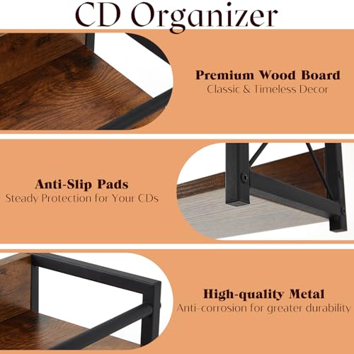 CroBlissful 2-tier CD Holder CD Storage Rack for Display Countertop Media Organizer with Display Top Shelf for Home Office Living Room Kitchen, Music Enthusiasts, Holds up to 57 Standard Cases