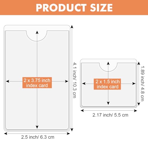 Outus 100 Pcs Index Card Pockets, 2 x 3.75, 2 x 1.5 Inch Clear Self Adhesive Labels Pocket for Business, Plastic Label Sleeves with Top Open for Organizing Storage Bins Library Card Shelves Scrapbook - size: 2 x 3.75, 2 x 1.5 Inch