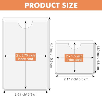 Outus 100 Pcs Index Card Pockets, 2 x 3.75, 2 x 1.5 Inch Clear Self Adhesive Labels Pocket for Business, Plastic Label Sleeves with Top Open for Organizing Storage Bins Library Card Shelves Scrapbook - size: 2 x 3.75, 2 x 1.5 Inch