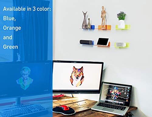 OAPRIRE Small Floating Wall Shelves Set of 2 - Personalize&Easily Expand Wall Space - 9 Inch Acrylic Wall Shelf for Bedroom, Gaming Room, Living Room, Bathroom, Office, with Cable Clips - Clear Blue - color: Blue