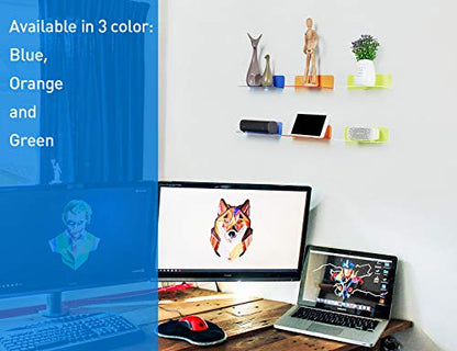 OAPRIRE Small Floating Wall Shelves Set of 2 - Personalize&Easily Expand Wall Space - 9 Inch Acrylic Wall Shelf for Bedroom, Gaming Room, Living Room, Bathroom, Office, with Cable Clips - Clear Blue - color: Blue