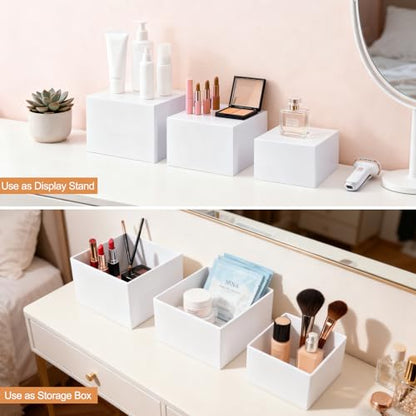 6 Pcs Buffet Risers, Acrylic Food Risers for Buffet Table, 6 Sizes (5x6x6.8x7x7.5x8 Inch) Display Stand Shelf for Party Catering Dessert Collectibles - Stackable Cube Boxes Display with Hollow Bottoms