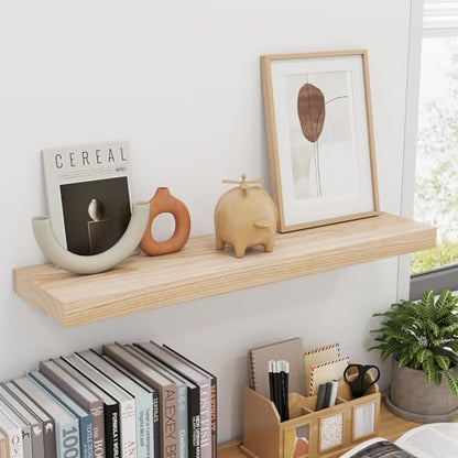 fuqing 30 Inch Floating Shelves | Natural Wood Wall Shelves Set of 2 | 30" W x 6.7" D Natural Wooden Floating Shelves for Living Room Bedroom Home Office - color: Natural, size: 30 Inch