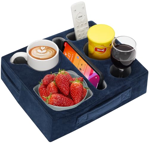 G GOOD GAIN Couch Cup Holder Pillow-Sofa Cup Holder Cozy Buddy | Bed Drink Caddy Holds Tablet, Remote, Snacks | Waterproof Anti-Spill Sofa Beverage Tray for Car, Park, Beach, Picnic, Boat, RV(Navy) - color: Navy Blue, size: 12.5 x 9.5 inches