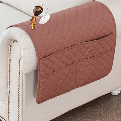 Waterproof Sofa Armrest Cover Headrest Cover with Side Pocket Non-Slip Couch Protector for Armchairs, Chairs, and Sofas (Caramel,Armrest Cover 2PCS) - color: Caramel, size: Armrest Cover 2PCS
