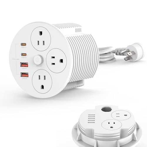 Desktop Power Grommet with 100W USB C, Double-Side Recessed Charging Station Plug in 5AC Outlets & 4 USB Ports, 4-Inch Hole Furniture Flush Mount for Countertop White - color: White
