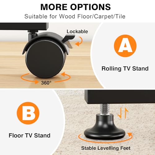 TVON Floor TV Stand with Power Outlet for 13-50 inch TVs up to 55 lbs, Height Adjustable TV Mount Stand with Tilt and Rotat, Max VESA 200x200mm - size: 13-50 inch TVs, 55 lbs capacity