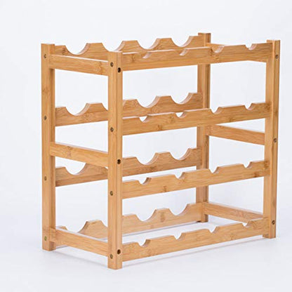 Wine Rack, Natural Bamboo Storage Rack Freestanding Countertop Stackable Display Shelf Wine Bottle Holder (4-Tiers 16-Bottles) - size: 4-Tiers 16-Bottles