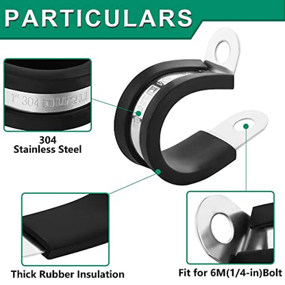 OURU 30pcs 3/16 Inch Cable Clamp,304 Stainless Steel Rubber Coated Cushioned Insulated Cable Clamps-Metal Wire Clamps,Pipe Clamps for Tube,Lines(Black,5mm) - size: 30pcs - 3/16"