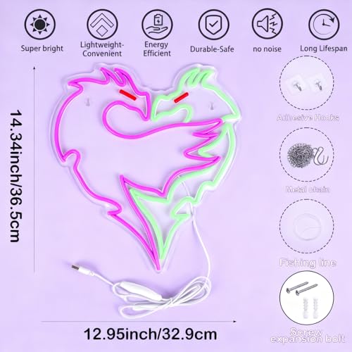 Dragon Neon Sign – Dimmable Purple & Green LED Dragons Embrace Lights, Cool Neon Wall Light for Gaming Room, Bar, Man Cave & Fantasy Bedroom Decor (12.95×14.37 in) - color: Purple, green dragon