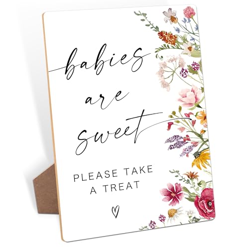 Baby are Sweet Please Take A Treat Sign, Floral Signs for Table, Wooden Baby Shower Table Centerpieces, 8 X 11 Inches, Supplies for Gender Reveal Games and Newborn Announcement Parties, 26 - color: Babies are Sweet Sign, 26